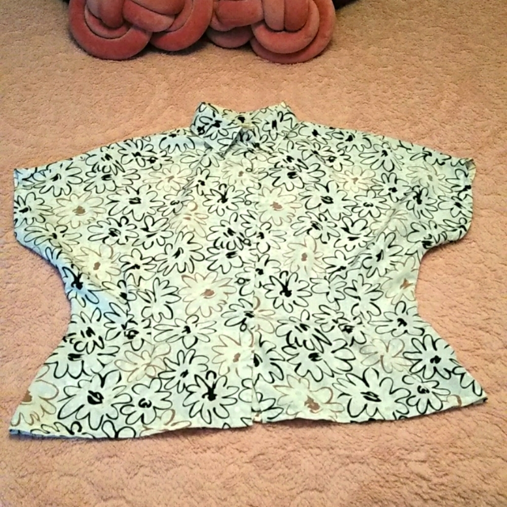 Abstract Pleated Floral Blouse